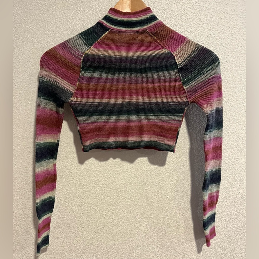 Urban Outfitters Lexi Cropped Viscose Blend Half Zip Sweater Top Striped Small - Picture 10 of 13